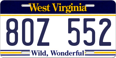 WV license plate 8OZ552