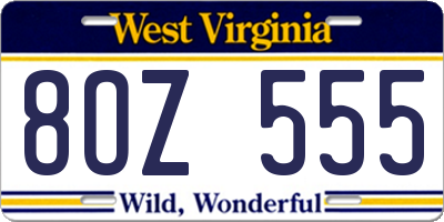 WV license plate 8OZ555