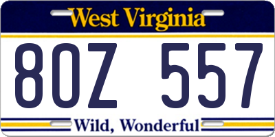 WV license plate 8OZ557