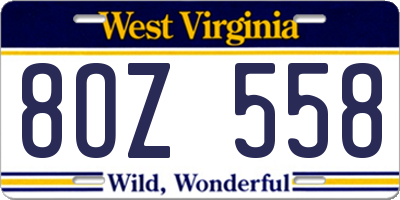 WV license plate 8OZ558