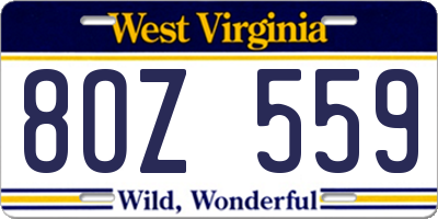 WV license plate 8OZ559