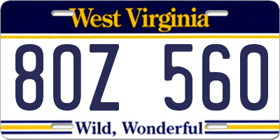 WV license plate 8OZ560