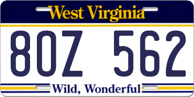 WV license plate 8OZ562