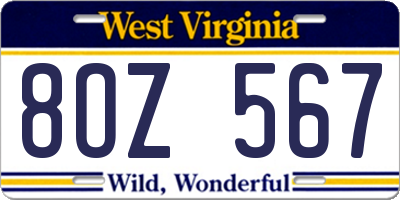 WV license plate 8OZ567