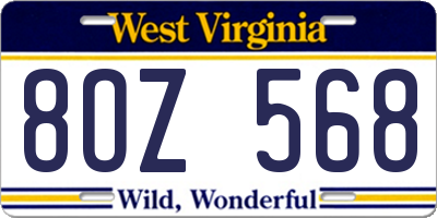 WV license plate 8OZ568