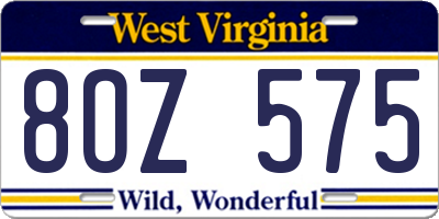 WV license plate 8OZ575