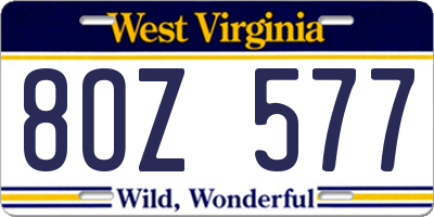 WV license plate 8OZ577