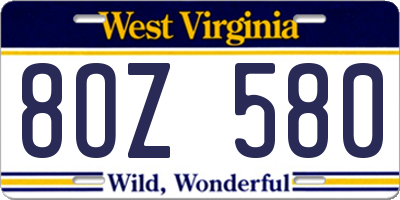 WV license plate 8OZ580