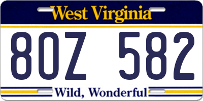 WV license plate 8OZ582