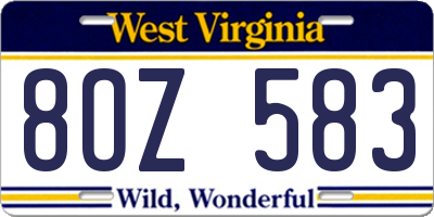 WV license plate 8OZ583