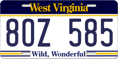 WV license plate 8OZ585