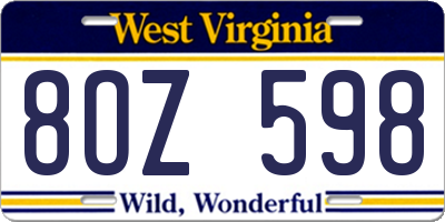 WV license plate 8OZ598