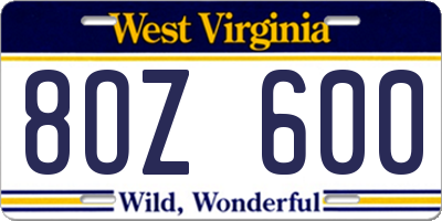 WV license plate 8OZ600