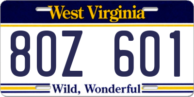 WV license plate 8OZ601