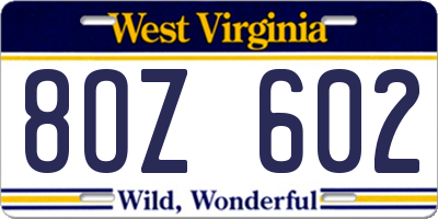 WV license plate 8OZ602