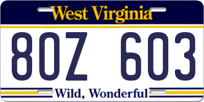 WV license plate 8OZ603