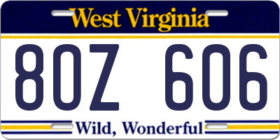 WV license plate 8OZ606