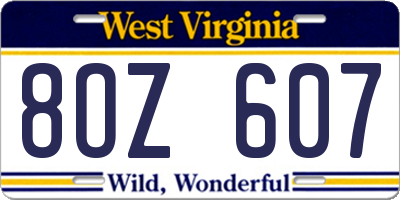 WV license plate 8OZ607