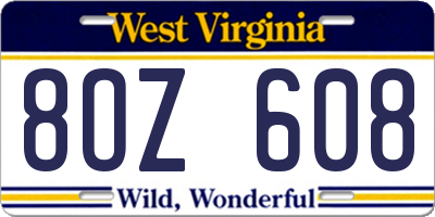WV license plate 8OZ608
