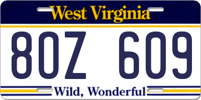 WV license plate 8OZ609