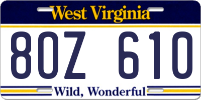 WV license plate 8OZ610