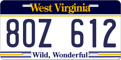 WV license plate 8OZ612