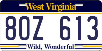 WV license plate 8OZ613