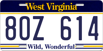 WV license plate 8OZ614