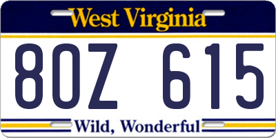 WV license plate 8OZ615