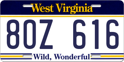 WV license plate 8OZ616