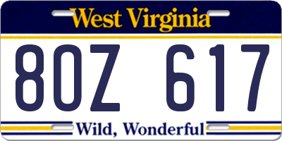 WV license plate 8OZ617