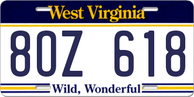 WV license plate 8OZ618