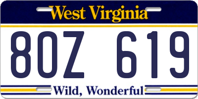 WV license plate 8OZ619