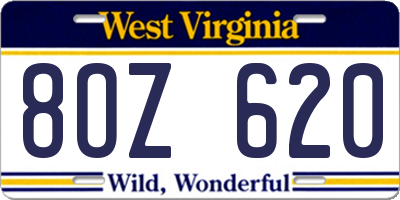 WV license plate 8OZ620
