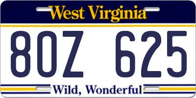 WV license plate 8OZ625