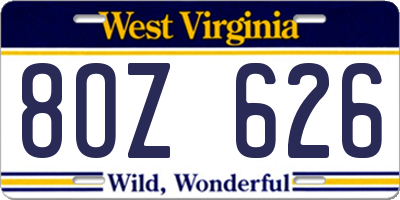 WV license plate 8OZ626