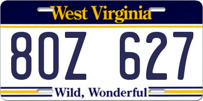 WV license plate 8OZ627