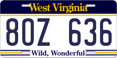 WV license plate 8OZ636