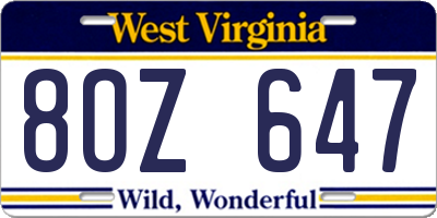 WV license plate 8OZ647