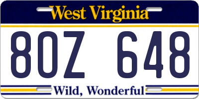 WV license plate 8OZ648