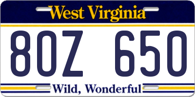 WV license plate 8OZ650
