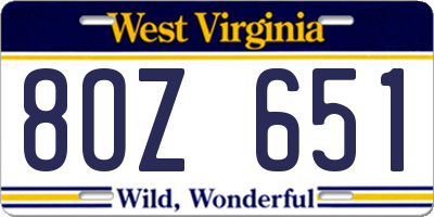 WV license plate 8OZ651
