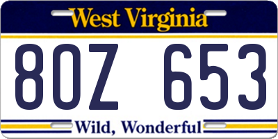 WV license plate 8OZ653
