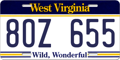WV license plate 8OZ655