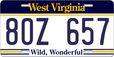 WV license plate 8OZ657