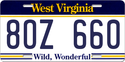 WV license plate 8OZ660