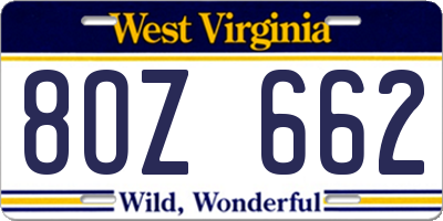 WV license plate 8OZ662