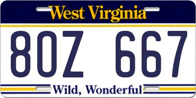 WV license plate 8OZ667