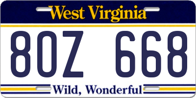 WV license plate 8OZ668
