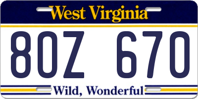 WV license plate 8OZ670